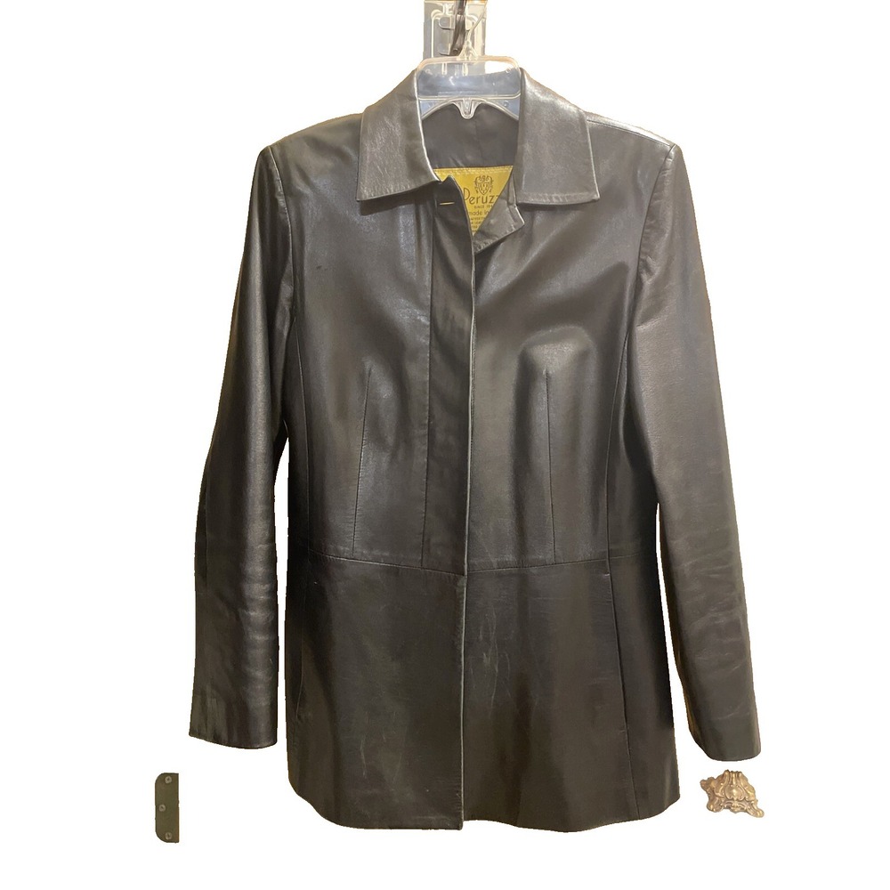 Peruzzi Vera Pelle Women's Black Leather Jacket Vtg 70s Made in Italy US Sz 12